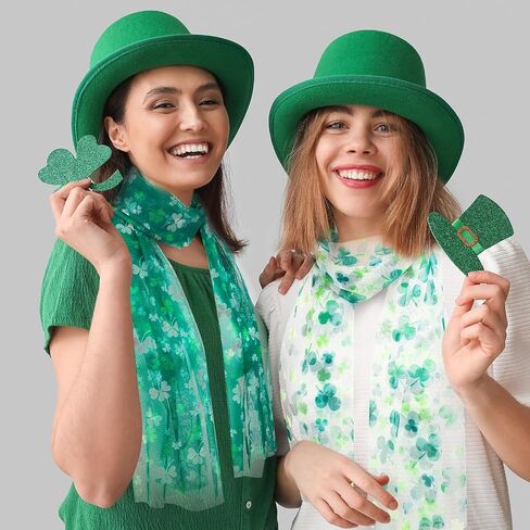 Riyiper 12 Pcs St. Patrick's Day Scarf for Women Green Shamrock Print Scarf Warm Long Irish Clover Silky Scarf for Saint Patrick's Parade Party Favor Holiday Outfits Accessories, 6 Styles in Saudi Arabia