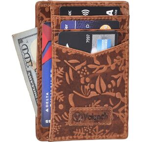 Valenchi - محفظة RFID بجيب أمامي صغير للرجال والنساء مع فتحات متعددة للبطاقات، وجيب للملاحظات ونافذة لبطاقة الهوية (زهرة الكونياك العتيقة) in Kuwait