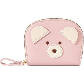YINHEXI Cute Card Holder Wallet for Women, Bear RIFD Small Leather Zipper Credit Card Holder Wallet for Women with Keychain Wristlet, Business Card Holder for Women (Black)