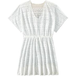 Floerns Girl's Ruffle Trim V Neck Short Sleeve Swimwear Beachwear Cover Up
