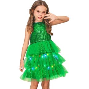 TWINKLEDE Girls Tutu Dress Christmas Dresses Sparkly Tulle Costume Green Costume Skrits Christmas Party Skirt for Kids in Kuwait