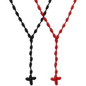 twinkle eye Handmade Irregular Catholic Cord Rosary Necklace Knotted Rope Rosary Cross Knot Necklace Set Black Knotted Cord Rope Rosary Beads Large And Strong For Men Women in Kuwait