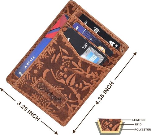 Valenchi - محفظة RFID بجيب أمامي صغير للرجال والنساء مع فتحات متعددة للبطاقات، وجيب للملاحظات ونافذة لبطاقة الهوية (زهرة الكونياك العتيقة) in Kuwait