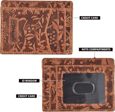 Valenchi - محفظة RFID بجيب أمامي صغير للرجال والنساء مع فتحات متعددة للبطاقات، وجيب للملاحظات ونافذة لبطاقة الهوية (زهرة الكونياك العتيقة) in Kuwait