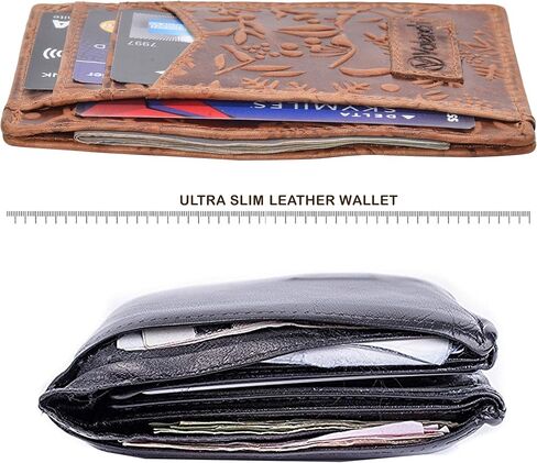 Valenchi - محفظة RFID بجيب أمامي صغير للرجال والنساء مع فتحات متعددة للبطاقات، وجيب للملاحظات ونافذة لبطاقة الهوية (زهرة الكونياك العتيقة) in Kuwait