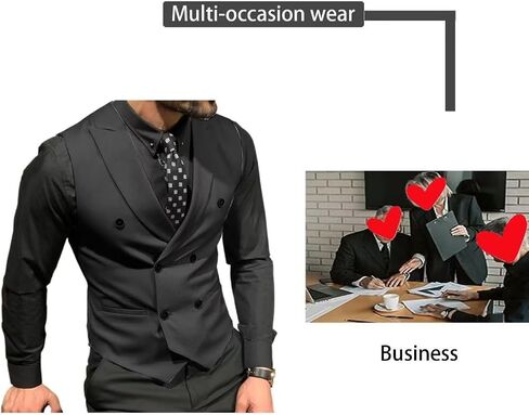 Mcoskly Men's Double Breasted Suit Vests, Casual Business Vests, Slim Fit Waistcoat,for Wedding Groom Dating,Black,M in Saudi Arabia