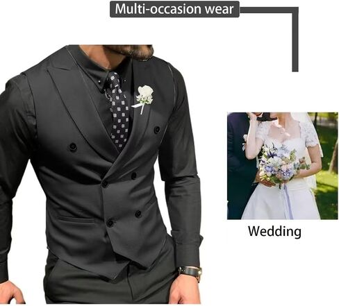 Mcoskly Men's Double Breasted Suit Vests, Casual Business Vests, Slim Fit Waistcoat,for Wedding Groom Dating,Black,M in Saudi Arabia