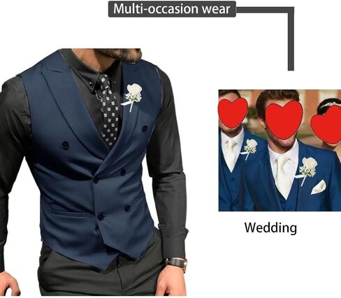 Mcoskly Men's Double Breasted Suit Vests, Casual Business Vests, Slim Fit Waistcoat,for Wedding Groom Dating,Black,M in Saudi Arabia