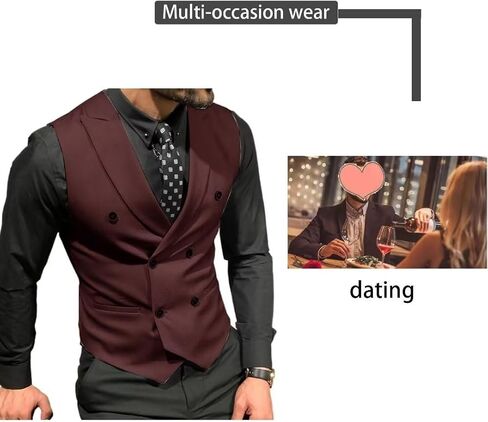 Mcoskly Men's Double Breasted Suit Vests, Casual Business Vests, Slim Fit Waistcoat,for Wedding Groom Dating,Black,M in Saudi Arabia