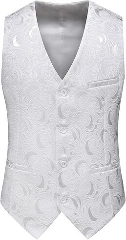 MOGU Mens Slim Fit Suit Vest Black White Floral Waistcoat in Saudi Arabia