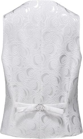 MOGU Mens Slim Fit Suit Vest Black White Floral Waistcoat in Saudi Arabia