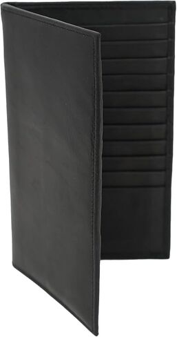 AG Wallets RFID Leather Slim Wallet for Men & Women - Long Compact Bifold Wallet Holds up to 20 Cards, 1 ID & 2 Bill Compartments - Cowhide Leather Zipper Wallet with RFID Protection - Black in Saudi Arabia