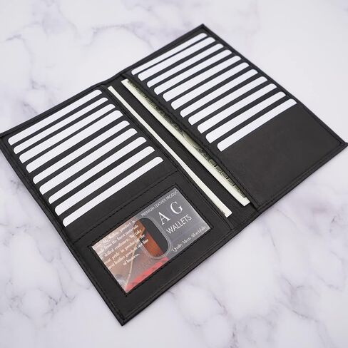 AG Wallets RFID Leather Slim Wallet for Men & Women - Long Compact Bifold Wallet Holds up to 20 Cards, 1 ID & 2 Bill Compartments - Cowhide Leather Zipper Wallet with RFID Protection - Black in Saudi Arabia
