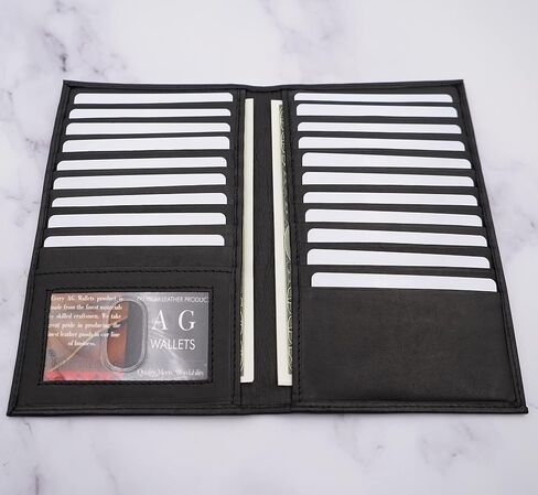 AG Wallets RFID Leather Slim Wallet for Men & Women - Long Compact Bifold Wallet Holds up to 20 Cards, 1 ID & 2 Bill Compartments - Cowhide Leather Zipper Wallet with RFID Protection - Black in Saudi Arabia