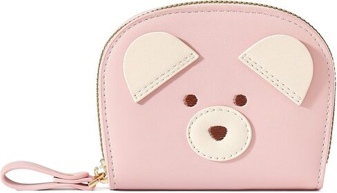 YINHEXI Cute Card Holder Wallet for Women, Bear RIFD Small Leather Zipper Credit Card Holder Wallet for Women with Keychain Wristlet, Business Card Holder for Women (Black) in Kuwait