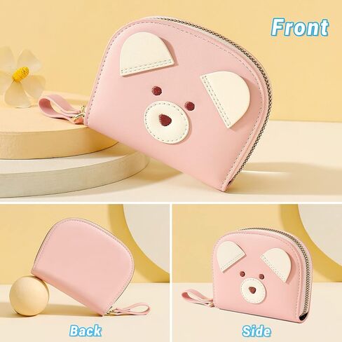 YINHEXI Cute Card Holder Wallet for Women, Bear RIFD Small Leather Zipper Credit Card Holder Wallet for Women with Keychain Wristlet, Business Card Holder for Women (Black) in Kuwait