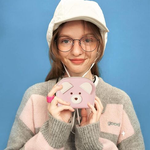 YINHEXI Cute Card Holder Wallet for Women, Bear RIFD Small Leather Zipper Credit Card Holder Wallet for Women with Keychain Wristlet, Business Card Holder for Women (Black) in Kuwait