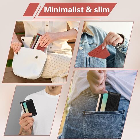 DSLSQD 2 Pack Slim Minimalist Wallet, RFID Blocking Credit Card Holder for Men Women Leather Card Holder with 6 Card Slots and 1 Pockets Front Pocket Wallets Card Cases & Money Organisers in Kuwait