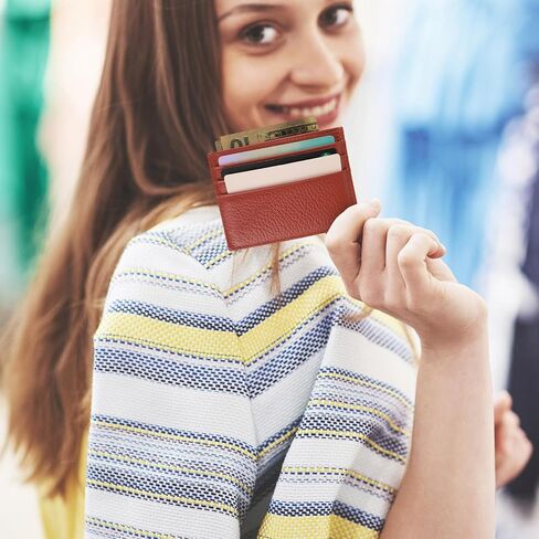 DSLSQD 2 Pack Slim Minimalist Wallet, RFID Blocking Credit Card Holder for Men Women Leather Card Holder with 6 Card Slots and 1 Pockets Front Pocket Wallets Card Cases & Money Organisers in Kuwait