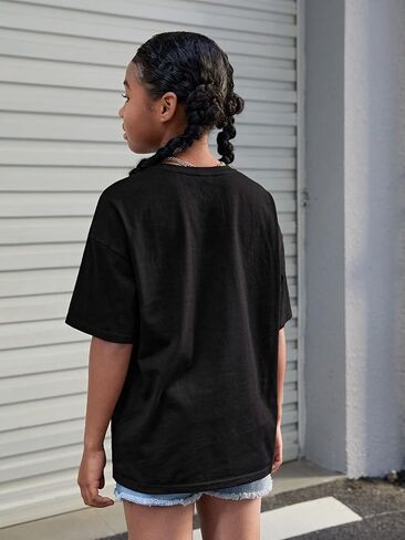 COZYEASE Girl's Letter Graphic Oversized T Shirts Drop Shoulder Short Sleeve Cute Shirts Loose Tee Summer Tops in Saudi Arabia