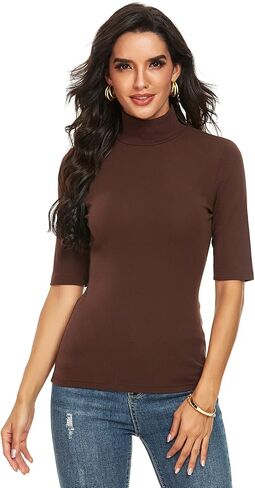 Womens Short Sleeve Mock Turtleneck Business Casual Tops Slim Fitted Plain Tee Shirts in Saudi Arabia