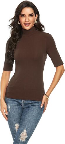 Womens Short Sleeve Mock Turtleneck Business Casual Tops Slim Fitted Plain Tee Shirts in Saudi Arabia