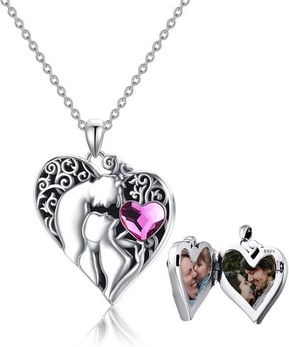 AOBOCO Heart Locket Necklace That Hold Pictures Photo 925 Sterling Silver Personalized Engraved Custom Memorial Locket Necklace with Austrian Crystal Jewelry Gift for Women Her in Saudi Arabia