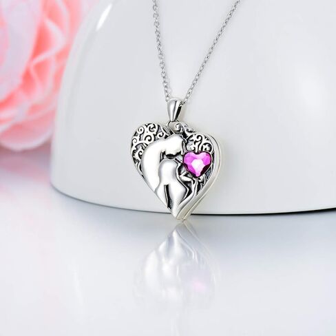 AOBOCO Heart Locket Necklace That Hold Pictures Photo 925 Sterling Silver Personalized Engraved Custom Memorial Locket Necklace with Austrian Crystal Jewelry Gift for Women Her in Saudi Arabia