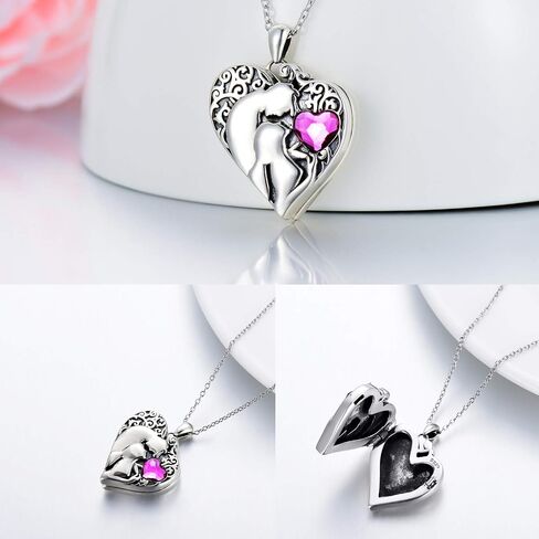AOBOCO Heart Locket Necklace That Hold Pictures Photo 925 Sterling Silver Personalized Engraved Custom Memorial Locket Necklace with Austrian Crystal Jewelry Gift for Women Her in Saudi Arabia