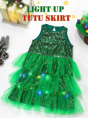 TWINKLEDE Girls Tutu Dress Christmas Dresses Sparkly Tulle Costume Green Costume Skrits Christmas Party Skirt for Kids in Kuwait