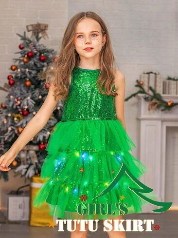 TWINKLEDE Girls Tutu Dress Christmas Dresses Sparkly Tulle Costume Green Costume Skrits Christmas Party Skirt for Kids in Kuwait