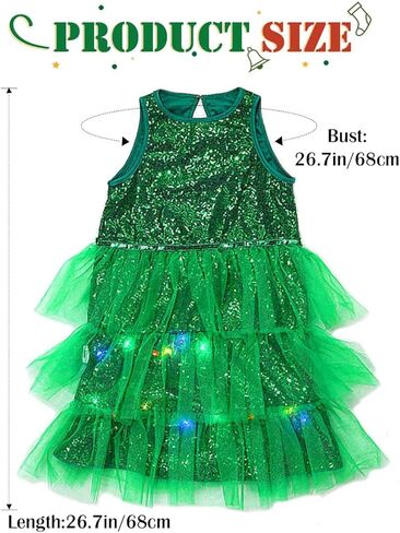 TWINKLEDE Girls Tutu Dress Christmas Dresses Sparkly Tulle Costume Green Costume Skrits Christmas Party Skirt for Kids in Kuwait