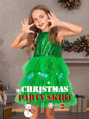 TWINKLEDE Girls Tutu Dress Christmas Dresses Sparkly Tulle Costume Green Costume Skrits Christmas Party Skirt for Kids in Kuwait