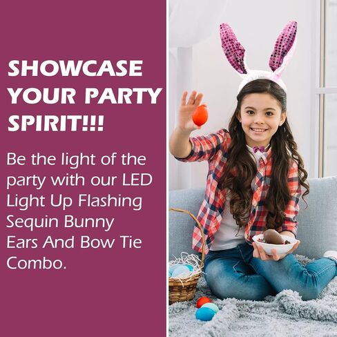 مجموعة الماموث الكهربائية المضيئة بإضاءة LED وأذني أرنب ترتر وربطة عنق in Kuwait