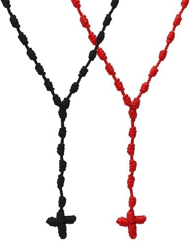 twinkle eye Handmade Irregular Catholic Cord Rosary Necklace Knotted Rope Rosary Cross Knot Necklace Set Black Knotted Cord Rope Rosary Beads Large And Strong For Men Women in Kuwait