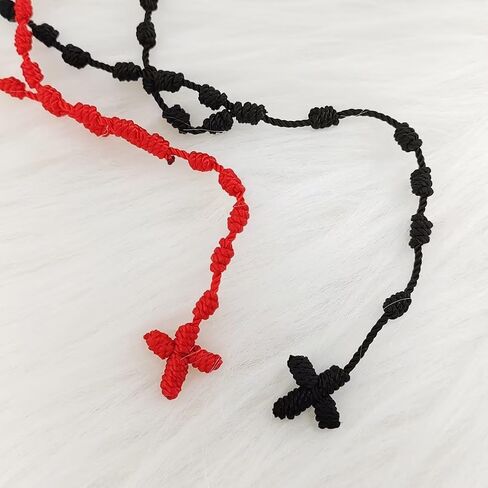 twinkle eye Handmade Irregular Catholic Cord Rosary Necklace Knotted Rope Rosary Cross Knot Necklace Set Black Knotted Cord Rope Rosary Beads Large And Strong For Men Women in Kuwait