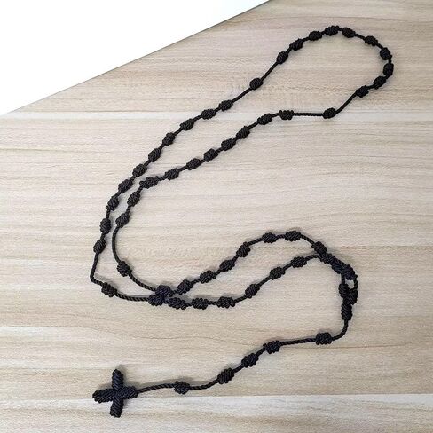 twinkle eye Handmade Irregular Catholic Cord Rosary Necklace Knotted Rope Rosary Cross Knot Necklace Set Black Knotted Cord Rope Rosary Beads Large And Strong For Men Women in Kuwait
