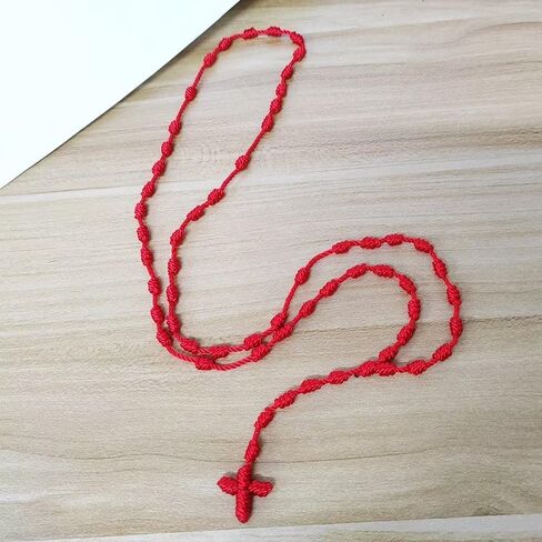 twinkle eye Handmade Irregular Catholic Cord Rosary Necklace Knotted Rope Rosary Cross Knot Necklace Set Black Knotted Cord Rope Rosary Beads Large And Strong For Men Women in Kuwait
