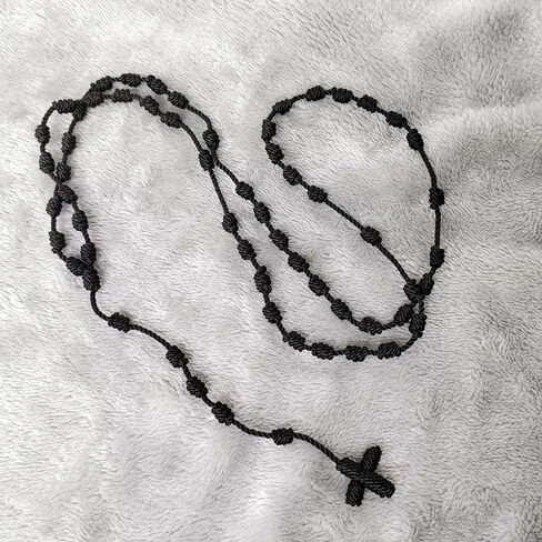 twinkle eye Handmade Irregular Catholic Cord Rosary Necklace Knotted Rope Rosary Cross Knot Necklace Set Black Knotted Cord Rope Rosary Beads Large And Strong For Men Women in Kuwait
