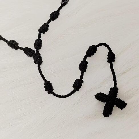 twinkle eye Handmade Irregular Catholic Cord Rosary Necklace Knotted Rope Rosary Cross Knot Necklace Set Black Knotted Cord Rope Rosary Beads Large And Strong For Men Women in Kuwait
