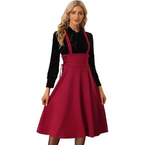 Allegra K Vintage Overall Skirts for Women's Halloween High Waisted Lace Up Flared Midi Suspender Skirt
