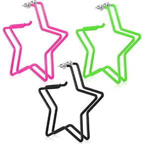 3 Pairs Neon Earrings 70s 80s Party Retro Earrings for Women Costume Party Accessory in Kuwait