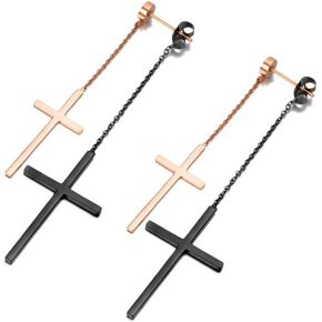 BOBOTUU Black Geometric Earrings for Women, Stainless Steel Hypoallergenic Statement Handmade Dangle Earrings, Trendy Rose Gold Chunky Dainty Women's Drop Earrings
