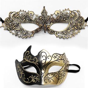 Masquerade Mask for Couples Lace Eye Mask Venetian Carnival Halloween Mask Party Ball Prom Mask Costume Mardi Gras 2Pack