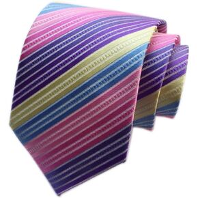 Secdtie Men's Striped Tie Colorful Rainbow Jacquard Woven Silk Formal Necktie