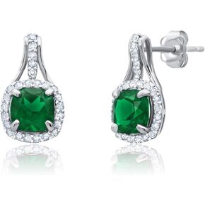10k Yellow or White Gold Cushion Cut Gemstone Drop Earrings with Push Backs for Women with Genuine 1/3 Carat Diamonds and Birthstone by MAX + STONE