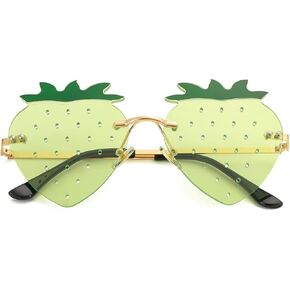 JOVAKIT Strawberry Shaped Sunglasses for Women Men Vintage New Rimless Sun Glasses Retro Rave Party Halloween Eyeglasses (Gold/Red)