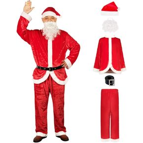 KLLOUZE Christmas Santa Claus Suit, Adult Men's Santa Costume, Xmas Classic Flannel Cosplay Clothes, Santa Fancy Suits Outfit