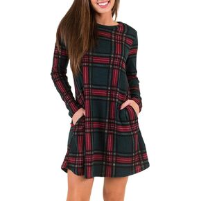 MIROL Women's Long Sleeve Plaid Color Block Casual Swing Loose Fit Tunic Dress in Kuwait