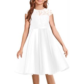 HOSIKA Elegant Flower Girls Dress Lace Satin A-Line Bridesmaid Princess Dresses for Wedding Birthday Party